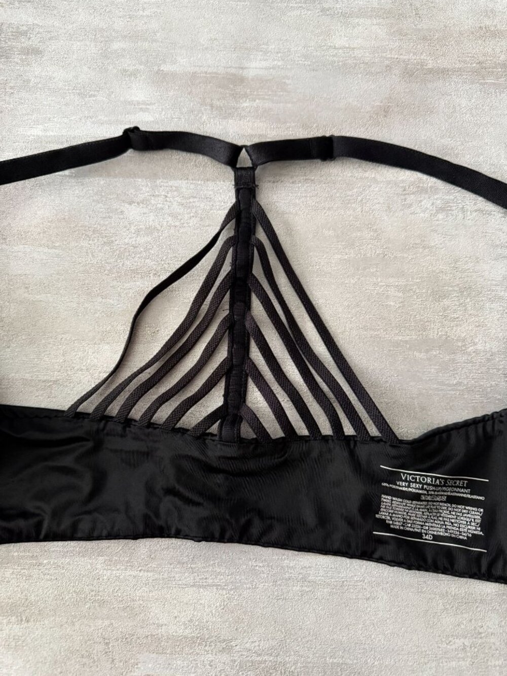 Victorias Secret Very Sexy Padded Push-Up Bra 34D Black Strappy Back Design - Picture 3 of 5